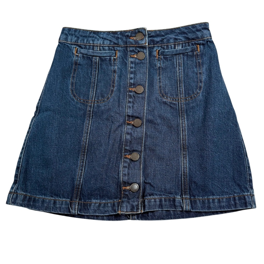 Topshop Moto Denim Mini Skirt Womens 25 Blue Dark Wash Button Front
